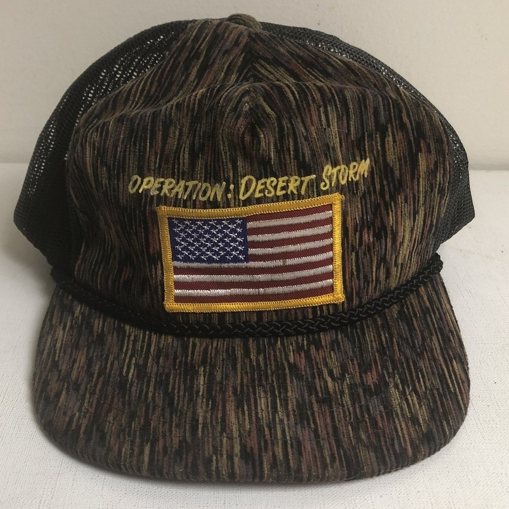 Operation Desert Storm Hat Trucker Cap Military USA Flag Camo